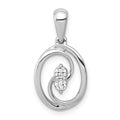 14k White Gold Polished 1/8 carat Diamond Oval Pendant, 0.12 ct