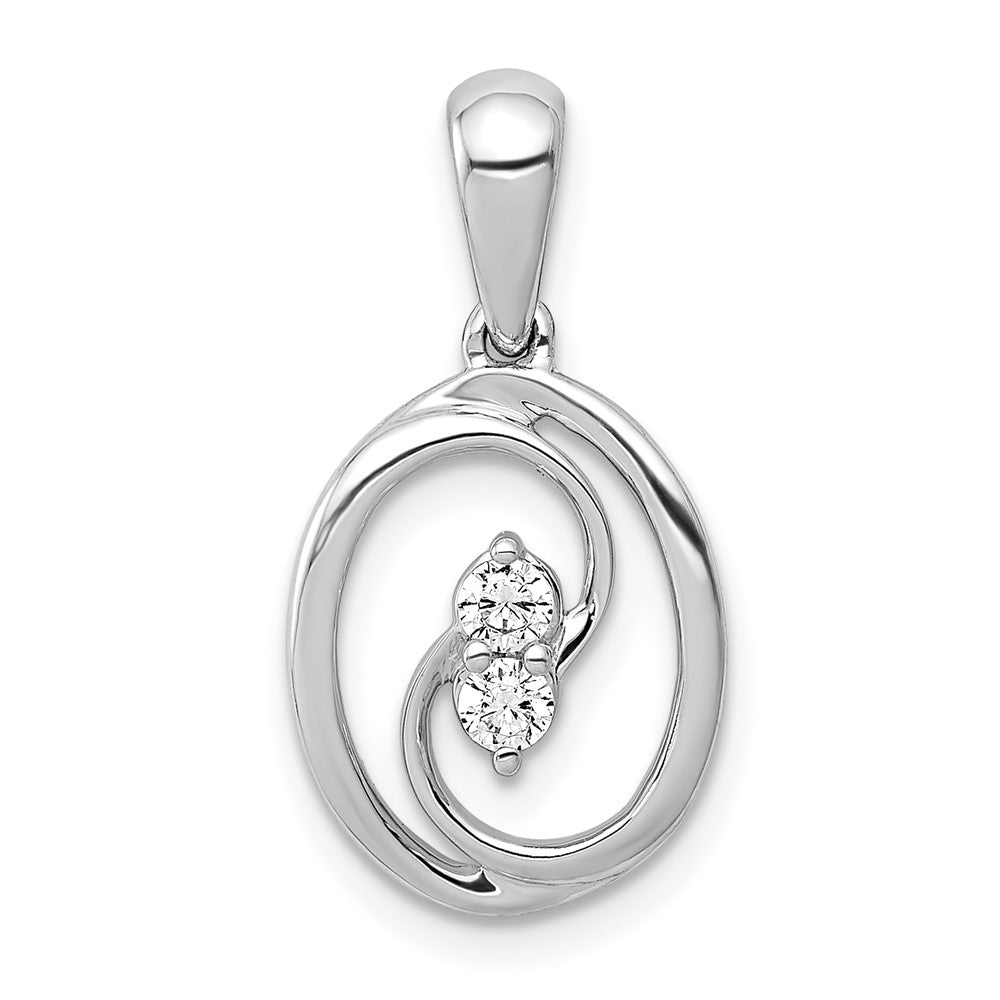 14k White Gold Polished 1/8 carat Diamond Oval Pendant, 0.12 ct
