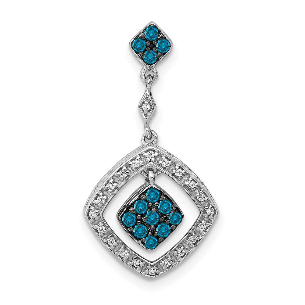 14k White Gold 1/4 carat White and Blue Diamond Square Dangle Chain Slide, 0.246 ct