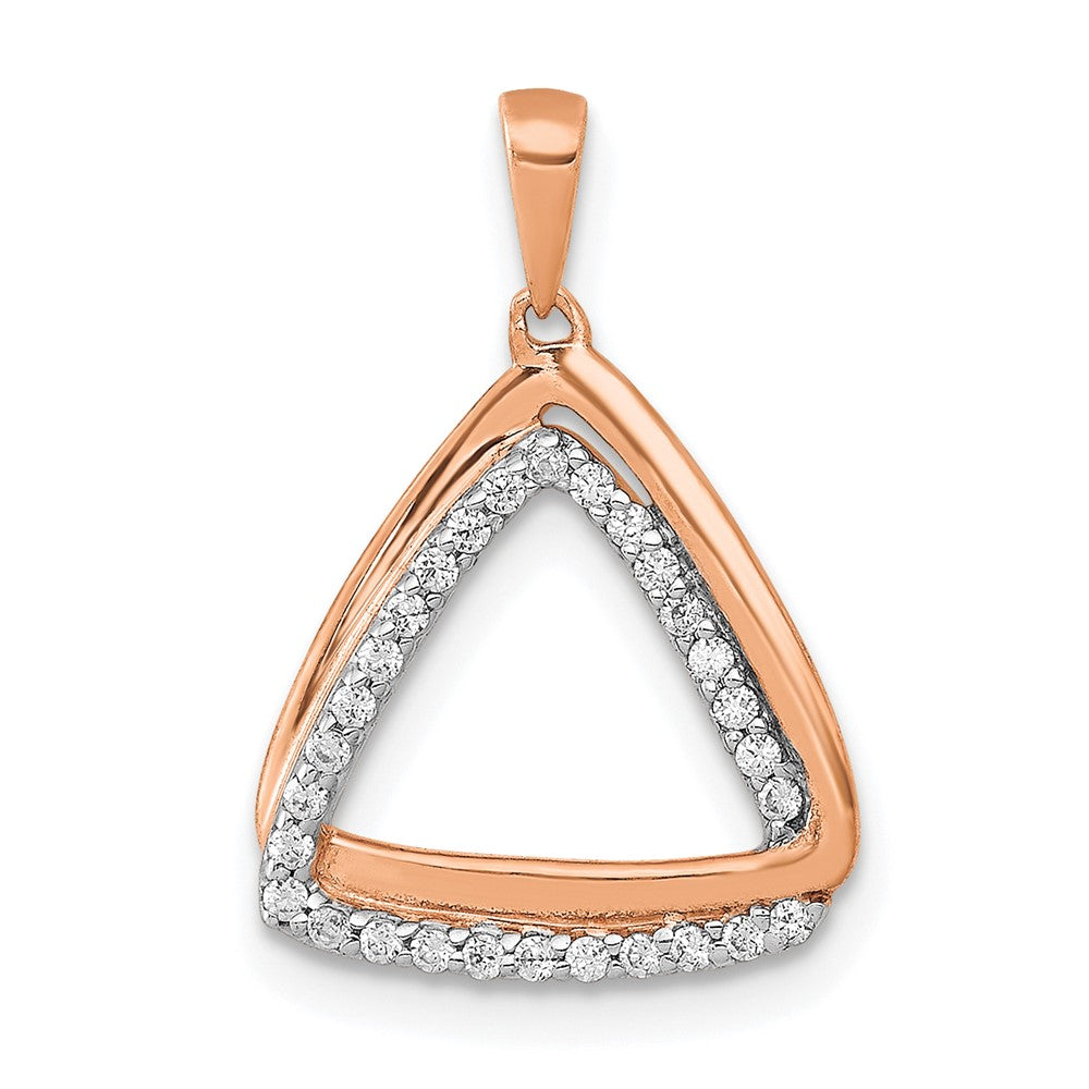 14k Rose Gold 1/6 carat Diamond Double Triangle Pendant, 0.145 ct, 18.8 x 12 mm