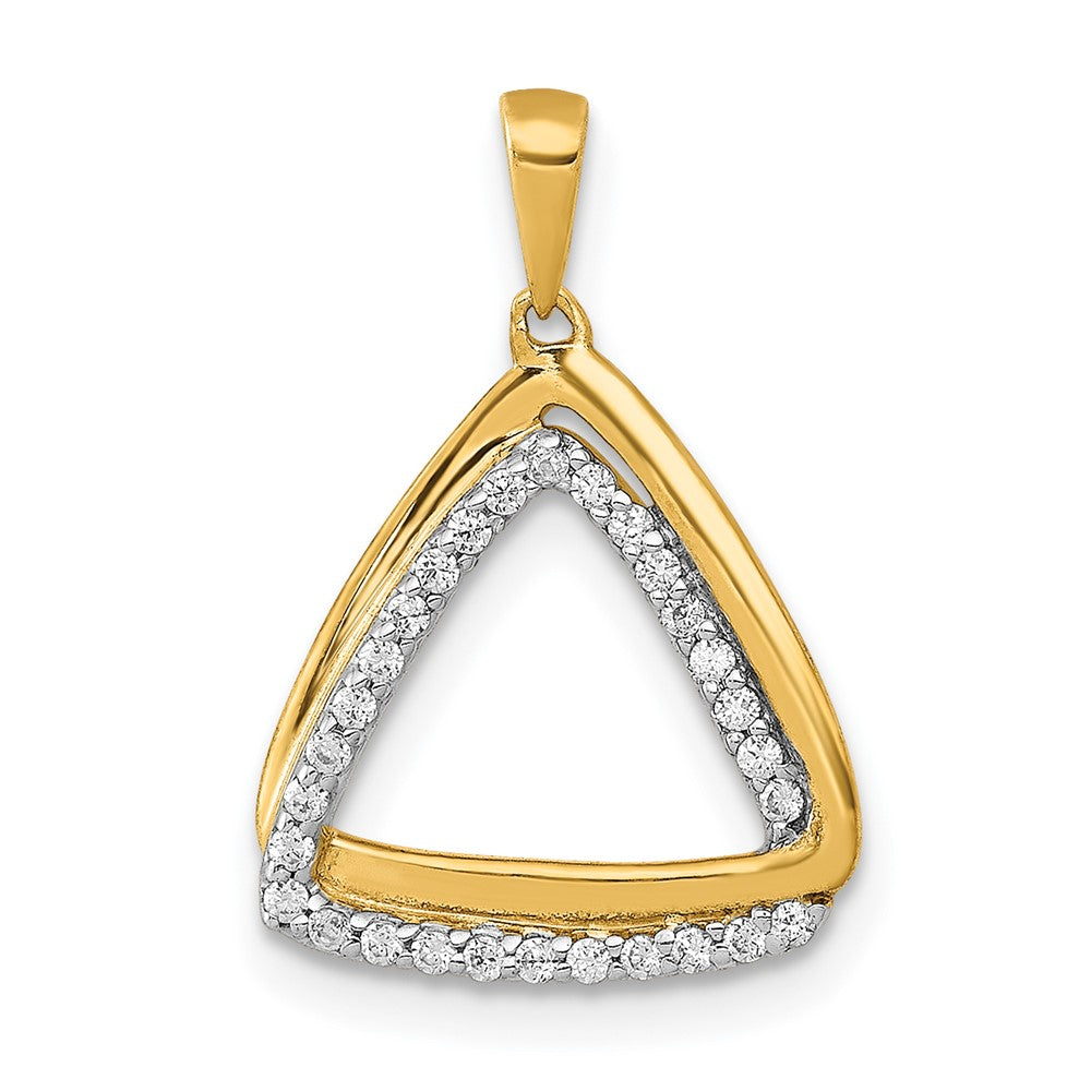 14k Polished 1/6 carat Diamond Double Triangle Pendant, 0.145 ct, 18.8 x 12 mm