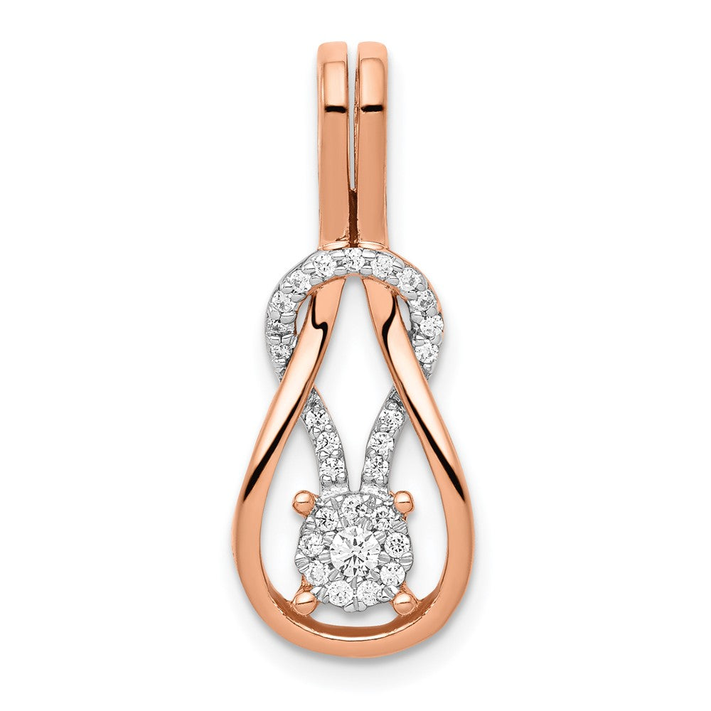 14k Rose Gold 1/6 carat Diamond Knot Slide Fits up to 2mm Regular/3mm Fancy or Reversible Omega, 0.147 ct, 25.1 x 9.7 mm