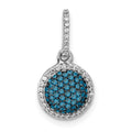 14k White Gold 1/3 carat White and Blue Diamond Round Halo Cluster Pendant, 0.309 ct