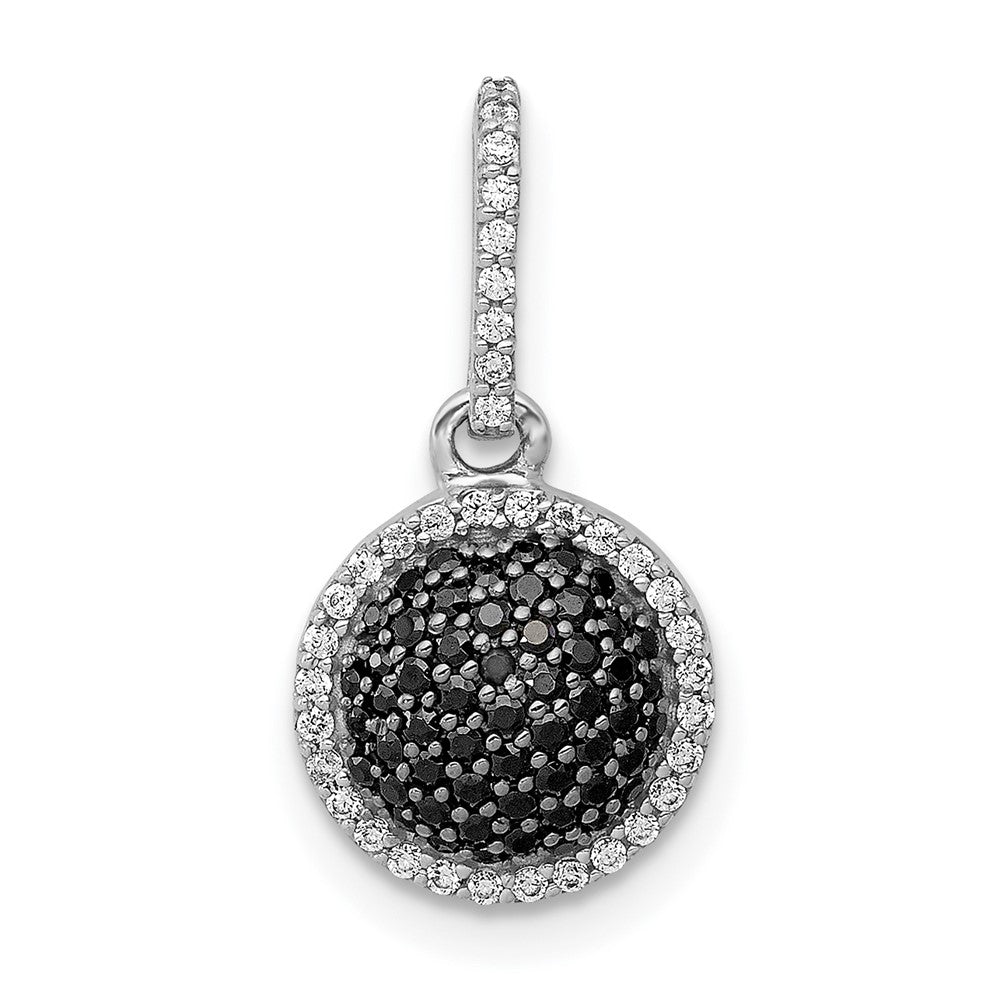 14k White Gold 1/3 carat White and Black Diamond Round Halo Cluster Pendant, 0.309 ct