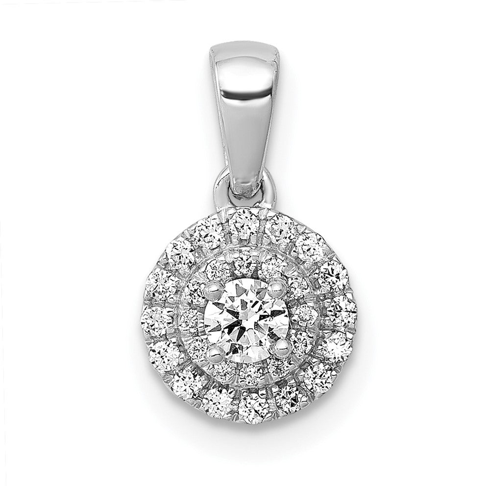 14k White Gold 1/4 carat Diamond Round Halo Cluster Pendant, 0.247 ct