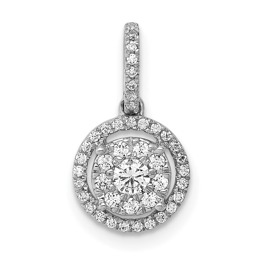 14k White Gold 1/4 carat Diamond Round Halo Cluster Pendant, 0.254 ct