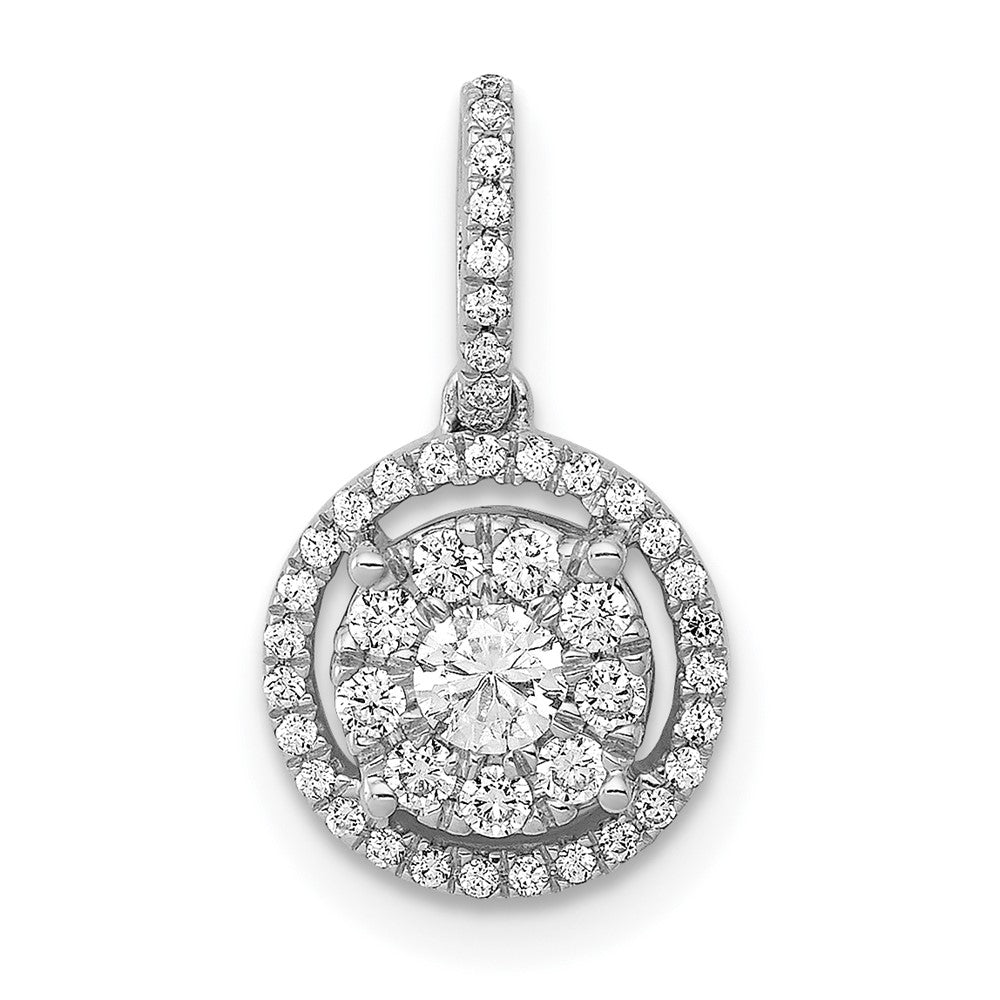 14k White Gold 1/3 carat Diamond Round Halo Cluster Pendant, 0.331 ct
