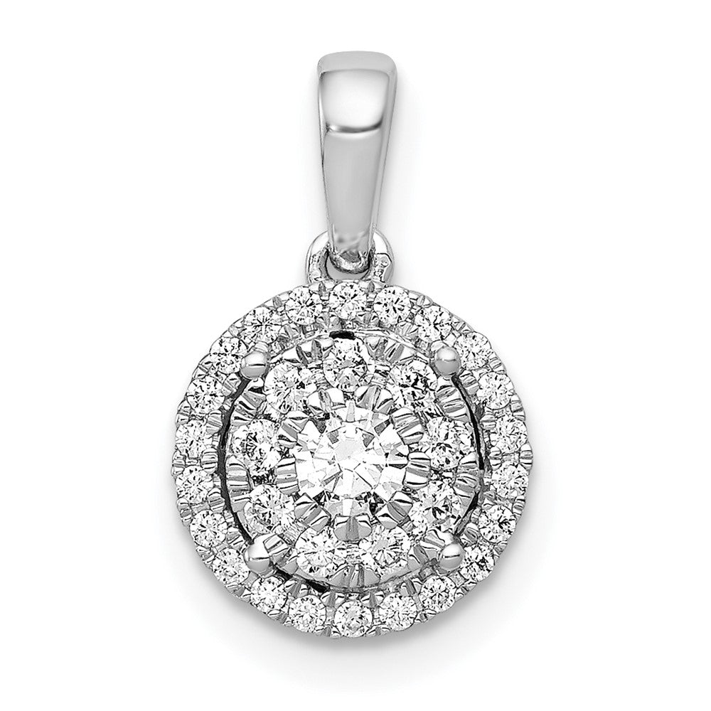 14k White Gold 1/3 carat Diamond Round Halo Cluster Pendant, 0.343 ct, 15 x 9.5 mm
