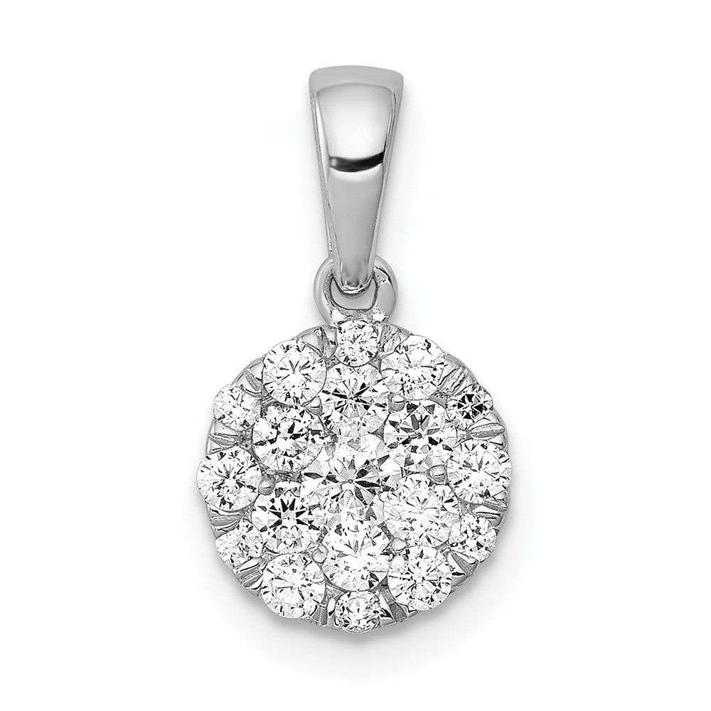 14k White Gold 1/2 carat Diamond Round Cluster Pendant, 0.5 ct