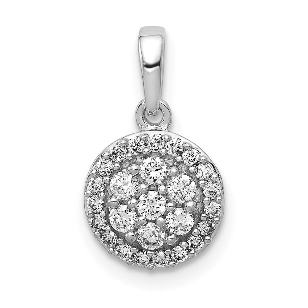 14k White Gold 1/4 carat Diamond Round Halo Cluster Pendant, 0.254 ct, 15.4 x 8.4 mm