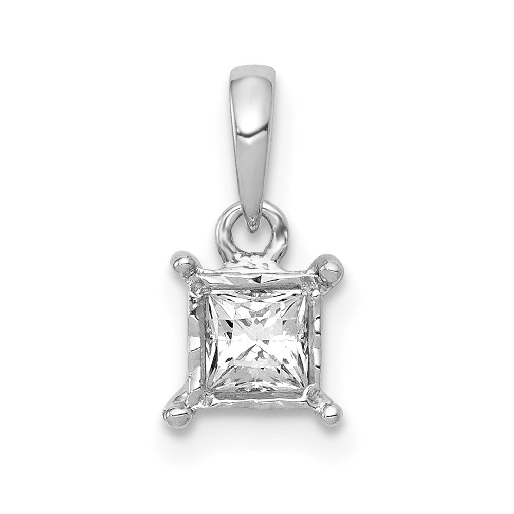 14k White Gold 1/5 carat Princess Diamond Square Pendant, 0.2 ct
