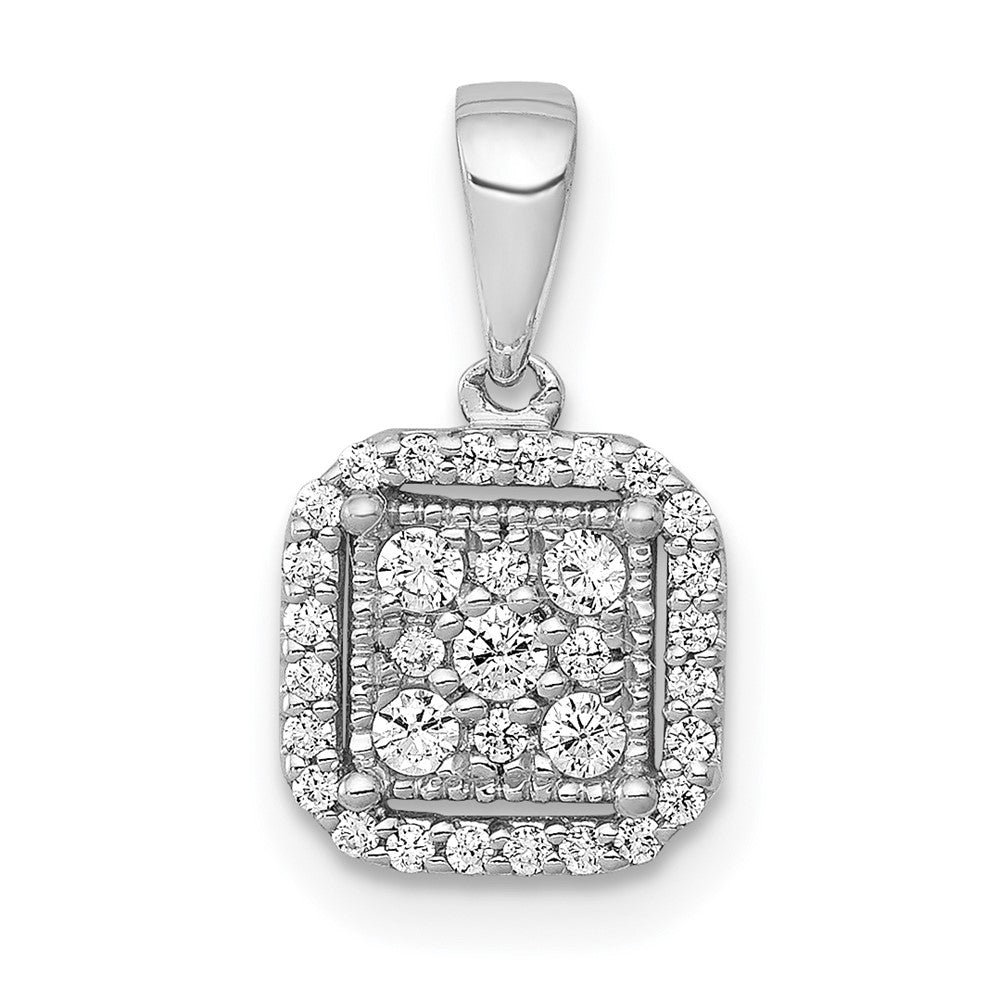 14k White Gold 1/4 carat Diamond Square Halo Cluster Pendant, 0.221 ct