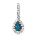 14k White Gold 1/4 carat Blue and White Diamond Teardrop Halo Pendant, 0.26 ct, 16.55 x 6 mm