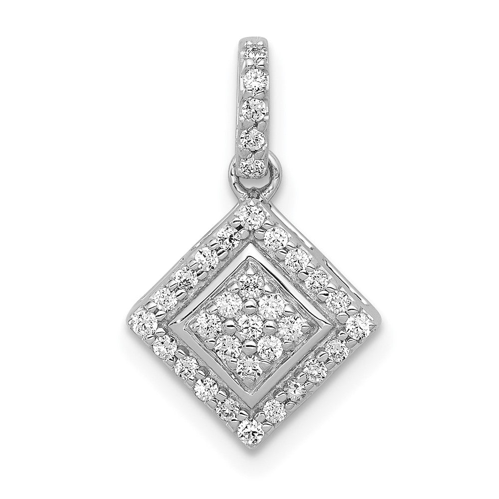 14k White Gold 1/4 carat Diamond Cluster Square Pendant, 0.251 ct, 18.25 x 10.8 mm