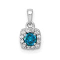 14k White Gold 1/3 carat Blue and White Diamond Square Halo Pendant, 0.296 ct