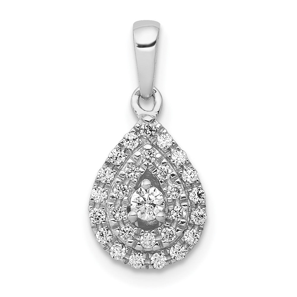 14k White Gold 1/4 carat Diamond Halo Teardrop Pendant, 0.251 ct