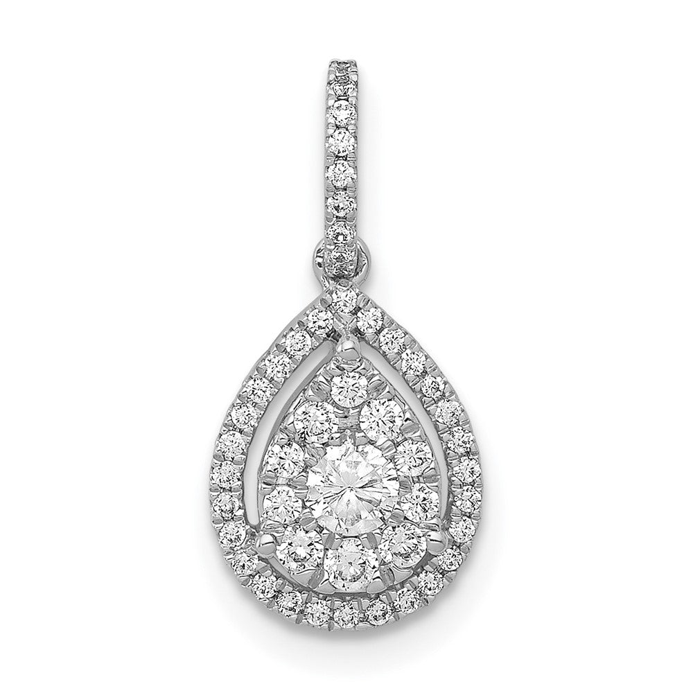 14k White Gold 1/3 carat Diamond Halo Teardrop Pendant, 0.34 ct, 17.45 x 8.1 mm