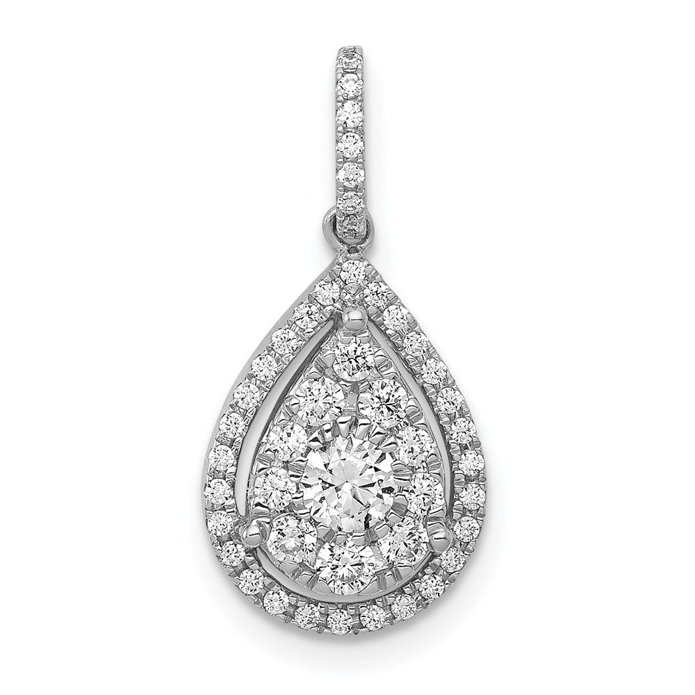 14k White Gold 1/2 carat Diamond Halo Teardrop Pendant, 0.507 ct, 20.5 x 9.35 mm