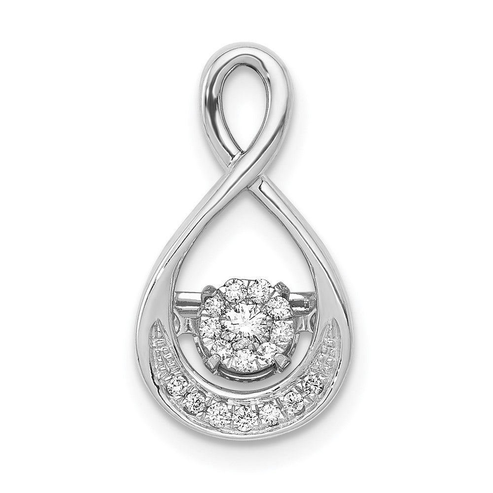 14k White Gold 1/10 carat Vibrant Moving Diamond Teardrop Chain Slide, 0.101 ct