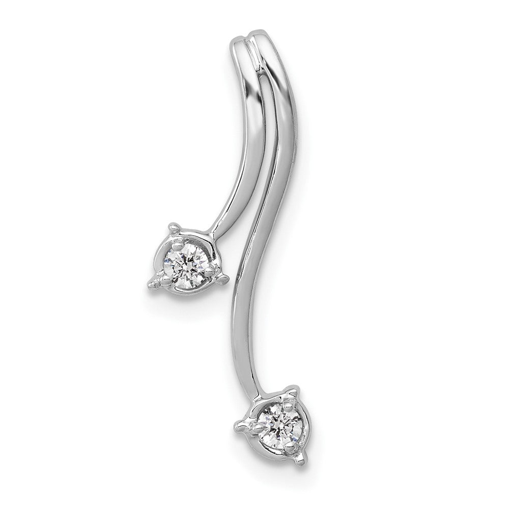 14k White Gold 1/10 carat Diamond Double Curved Lines Chain Slide, 0.1 ct, 22 x 8.15 mm