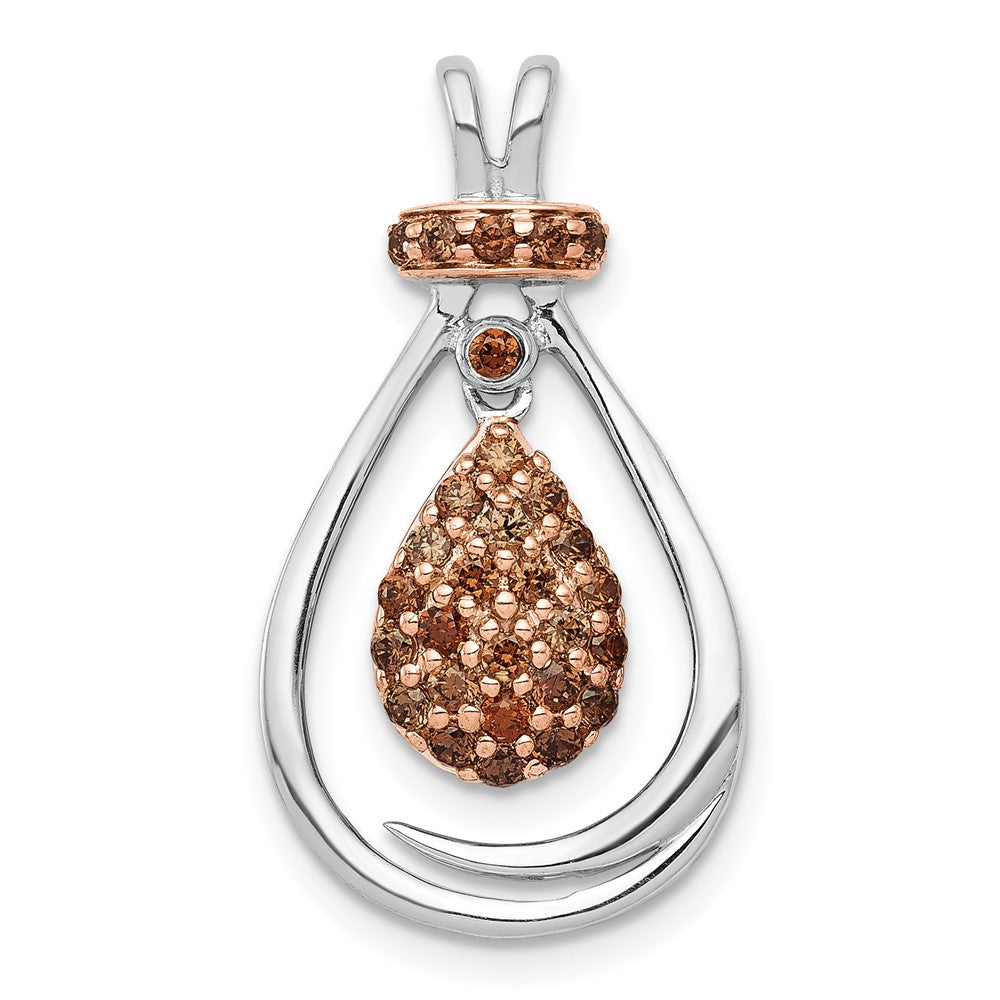 14k White Gold with Rose Rhodium 1/4 carat Champagne Diamond Teardrop Chain Slide, 0.28 ct