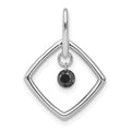 14k White Gold 1/6 carat Black Diamond Dangle Square Pendant, 0.15 ct