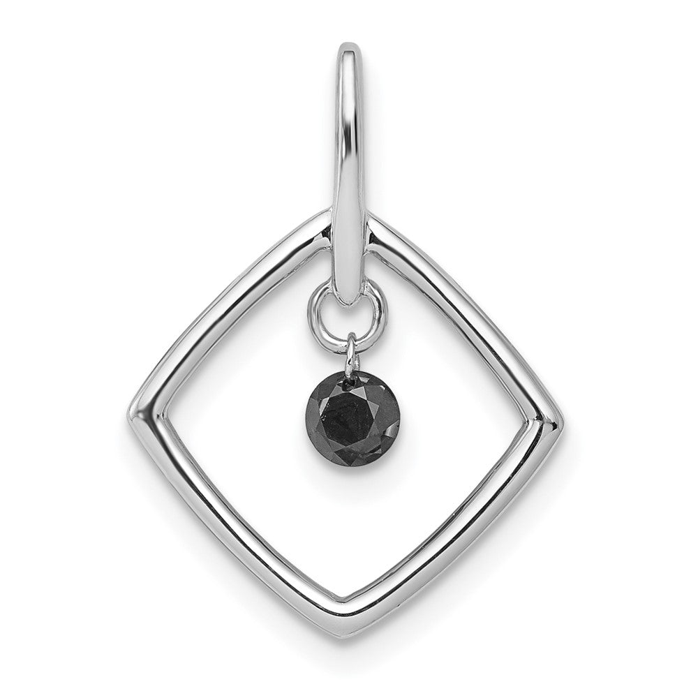 14k White Gold 1/6 carat Black Diamond Dangle Square Pendant, 0.15 ct