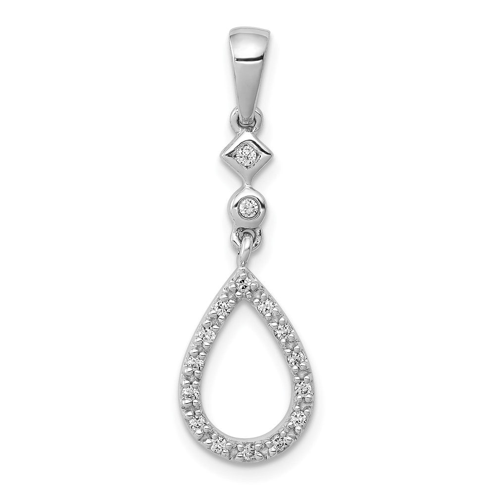 14k White Gold 1/8 carat Diamond Vintage Teardrop Pendant, 0.132 ct