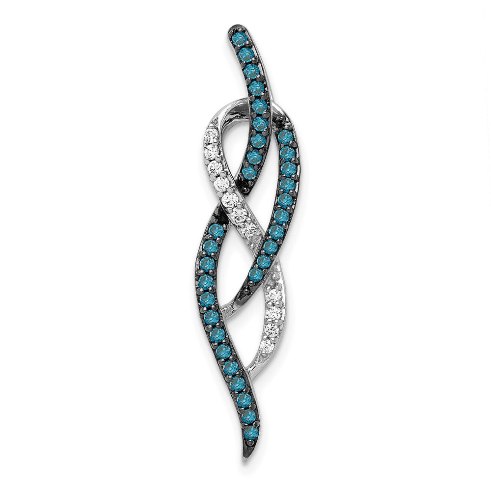 14k White Gold 1/3 carat Blue and White Diamond Fancy Chain Slide, 0.33 ct