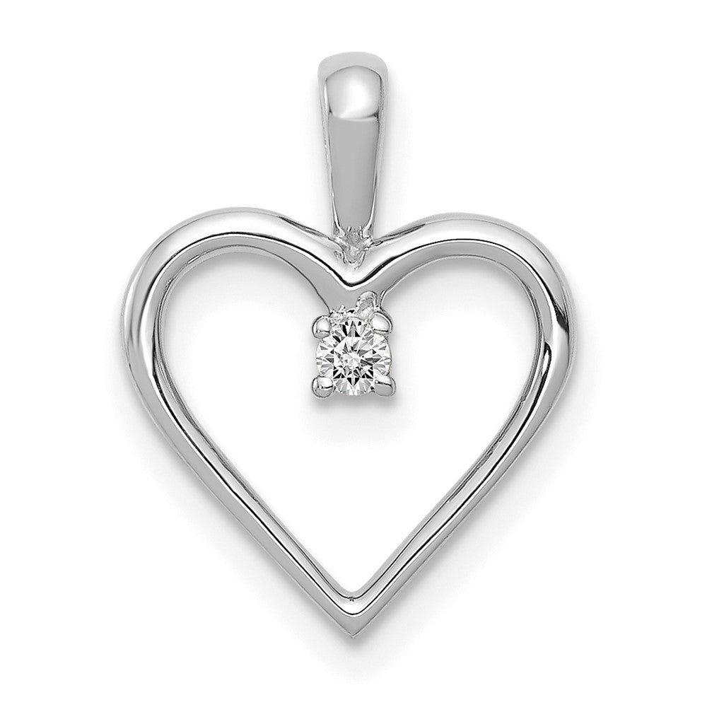 14k White Gold .03 carat AA Diamond Heart Pendant, 0.028 ct, 16.2 x 12.5 mm