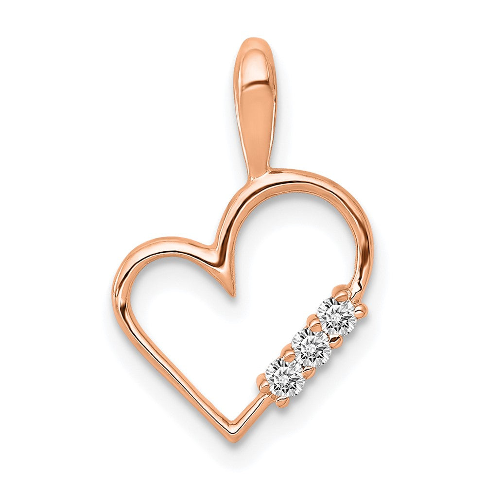 14k Rose Gold 1/20 carat AA Diamond Heart Pendant, 0.051 ct, 16 x 10.5 mm