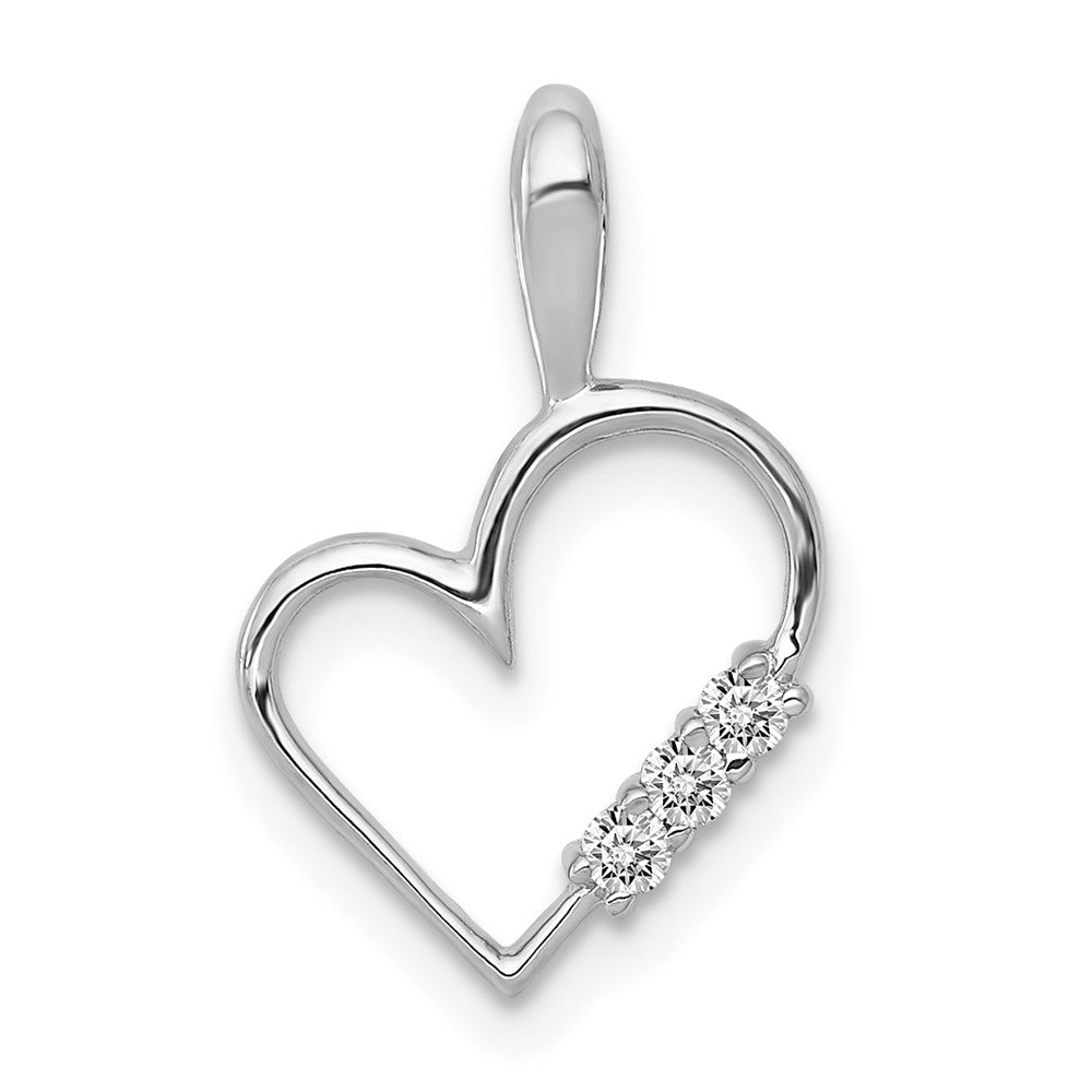 14k White Gold 1/20 carat AA Diamond Heart Pendant, 0.051 ct, 16 x 10.5 mm