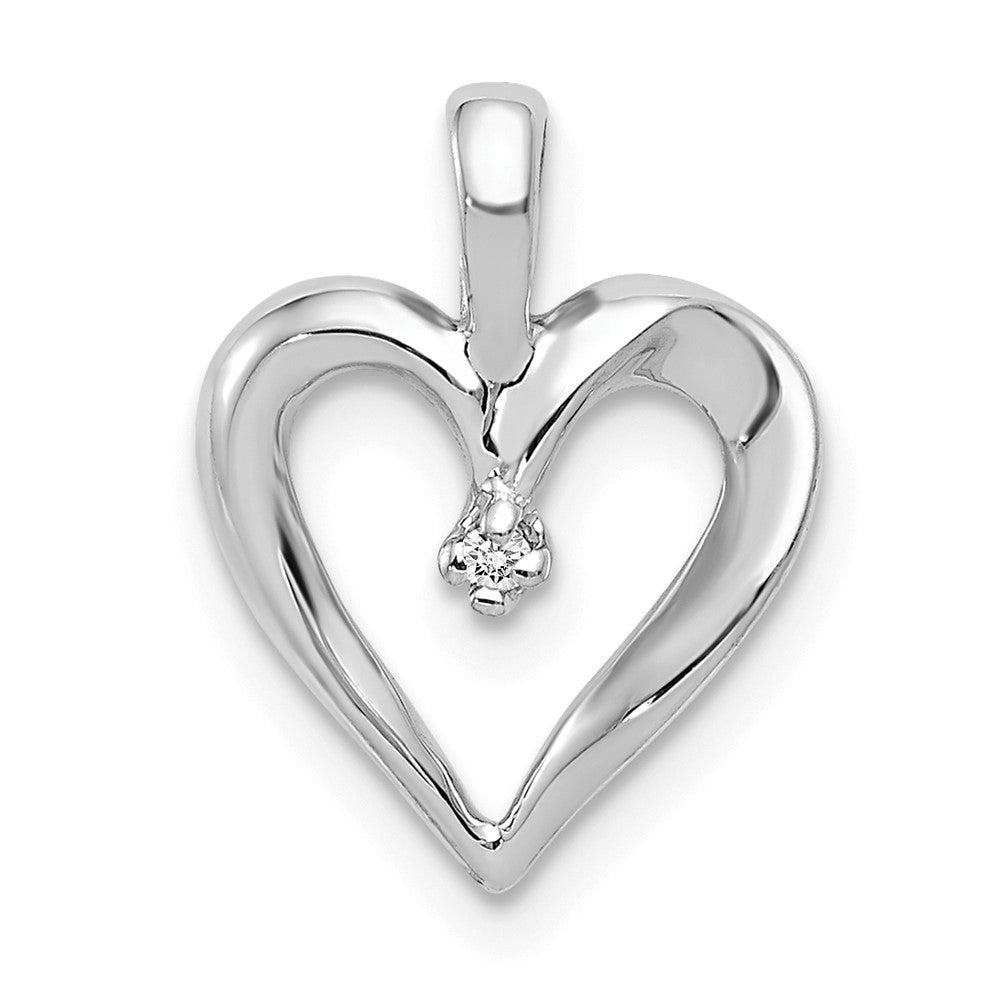 14k White Gold .01 carat AA Diamond Heart Pendant, 0.01 ct, 15 x 11 mm