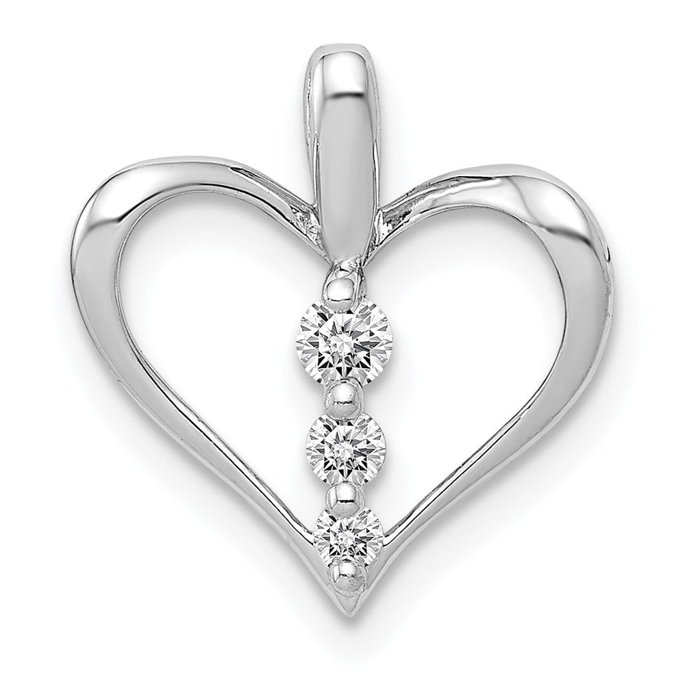 14k White Gold 1/10 carat Diamond 3-stone Heart Pendant, 0.1 ct, 17 x 14 mm