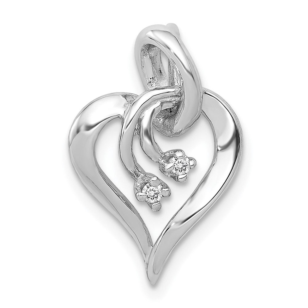14k White Gold 1/20 carat AA Diamond Fancy Heart Pendant, 0.034 ct, 18 x 12 mm