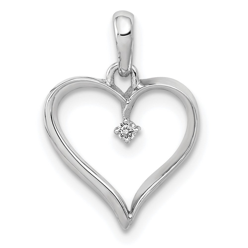 14K White Gold 1/20 carat Diamond Heart Pendant, 0.035 ct, 24 x 17 mm