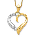 14k Two-tone 1/15 carat Diamond Heart Pendant, 0.09 ct, 23 x 15 mm