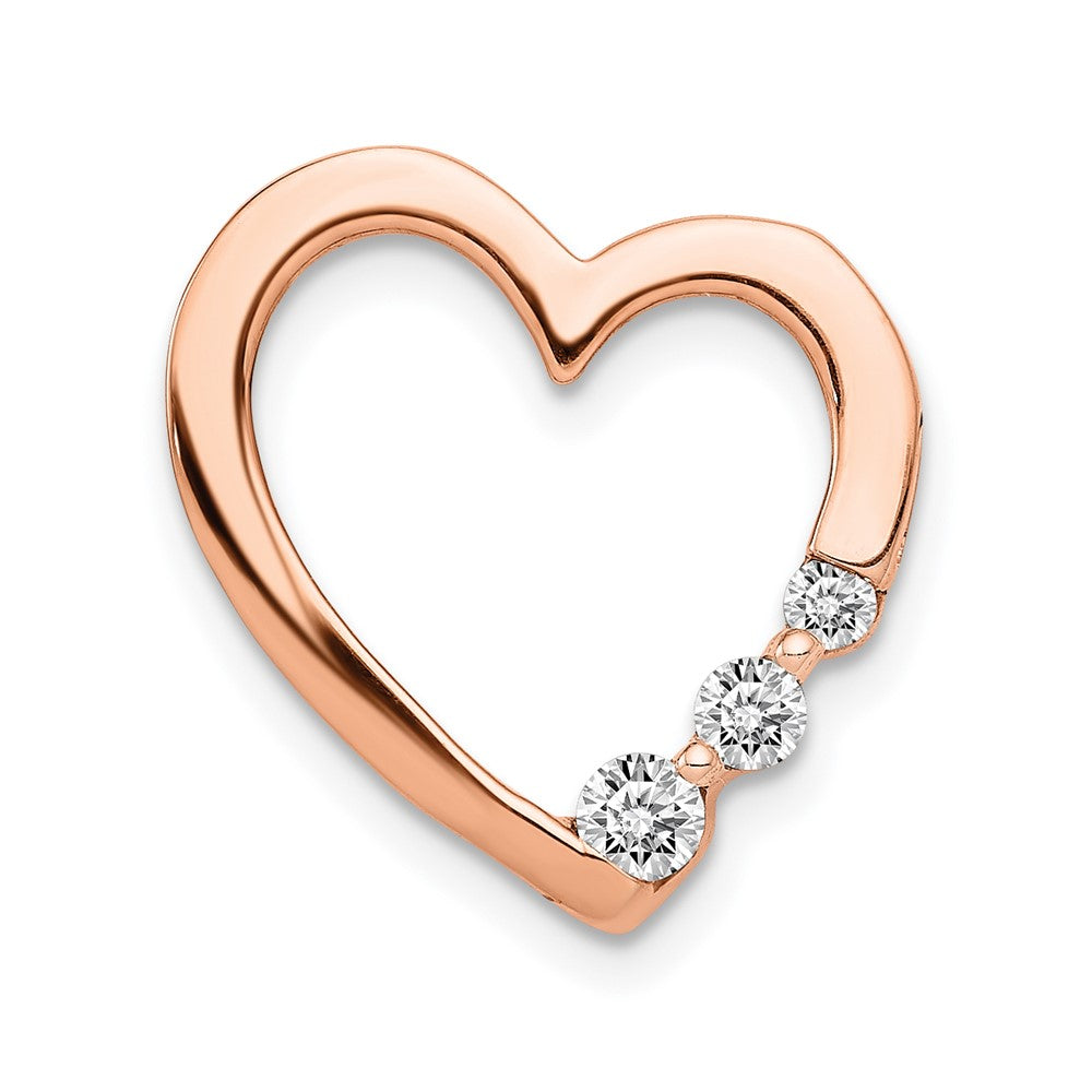 14k Rose Gold 1/6 carat Diamond 3-Stone Heart Chain Slide, 0.15 ct, 17 x 15 mm