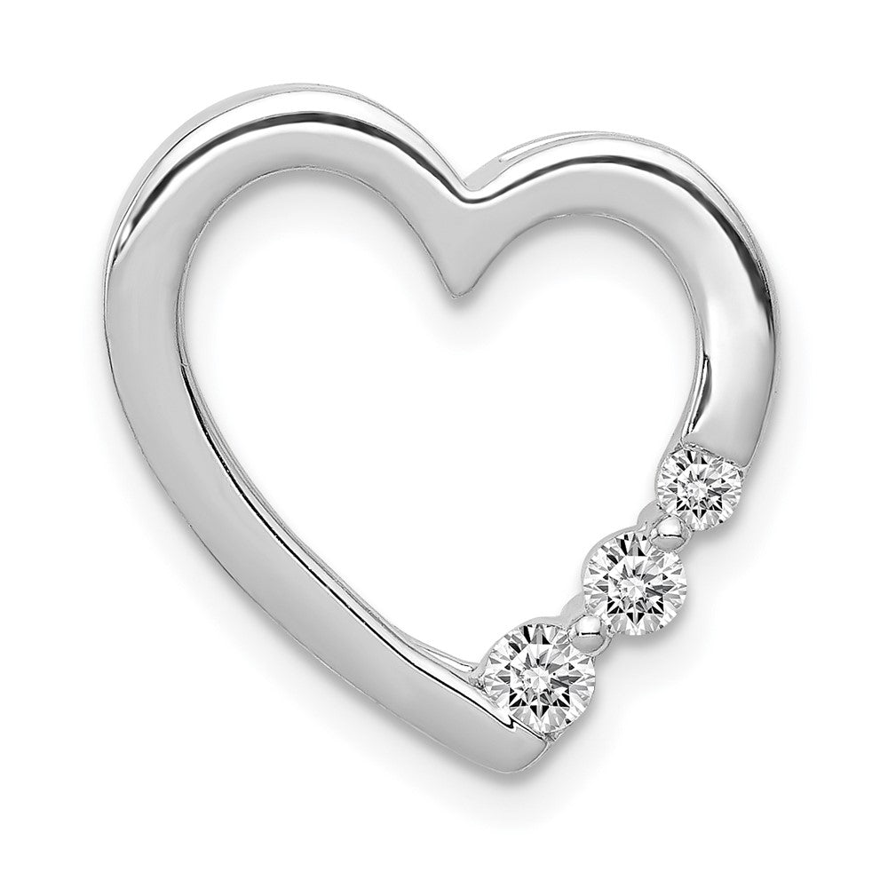 14k White Gold 1/6 carat Diamond 3-Stone Heart Chain Slide, 0.15 ct, 15 x 16 mm