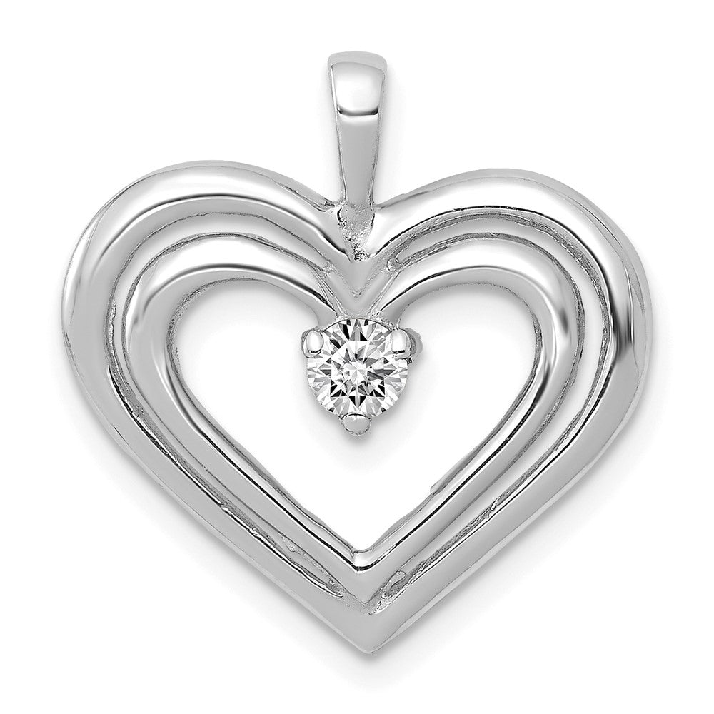 14k White Gold 1/8 carat AA Diamond Double Heart Pendant, 0.128 ct, 16 x 19 mm