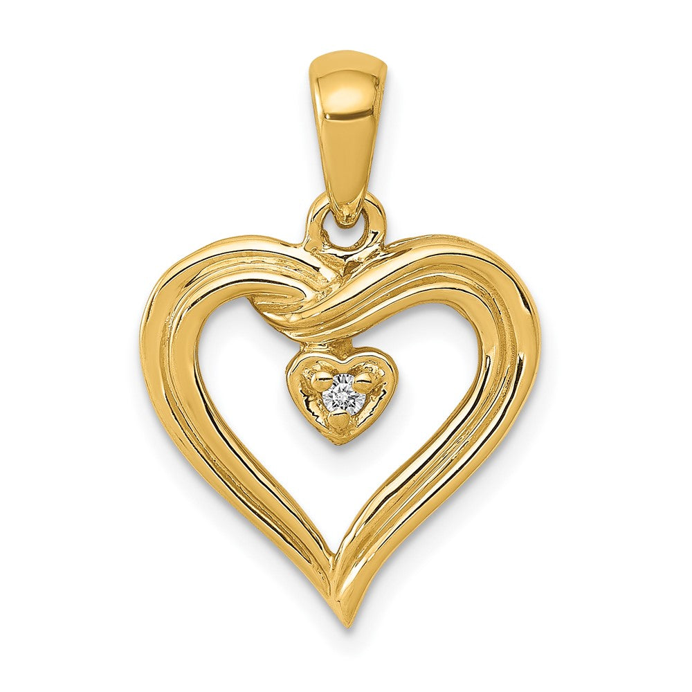 14k .02 carat AA Diamond Heart Pendant, 0.017 ct, 12.5 x 7 mm