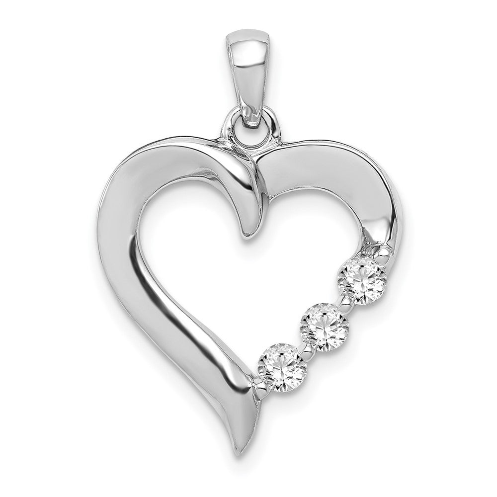 14k White Gold Three Stone 1/4 carat Diamond Heart Pendant, 0.25 ct, 24.75 x 17.5 mm