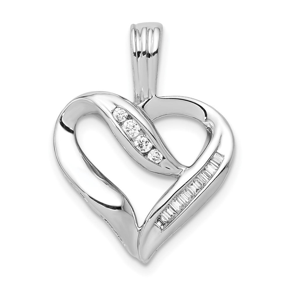 14k White Gold 1/8 carat Diamond Heart Pendant, 0.116 ct, 22.5 x 17 mm