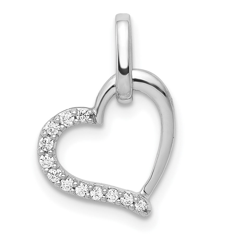 14k White Gold 1/15 carat  Diamond Heart Pendant, 0.08 ct, 19 x 10.5 mm