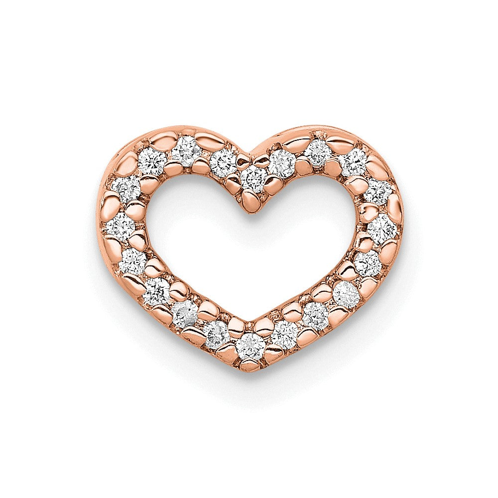 14k Rose Gold 1/15 carat Diamond Heart Chain Slide, 0.08 ct, 8 x 10 mm