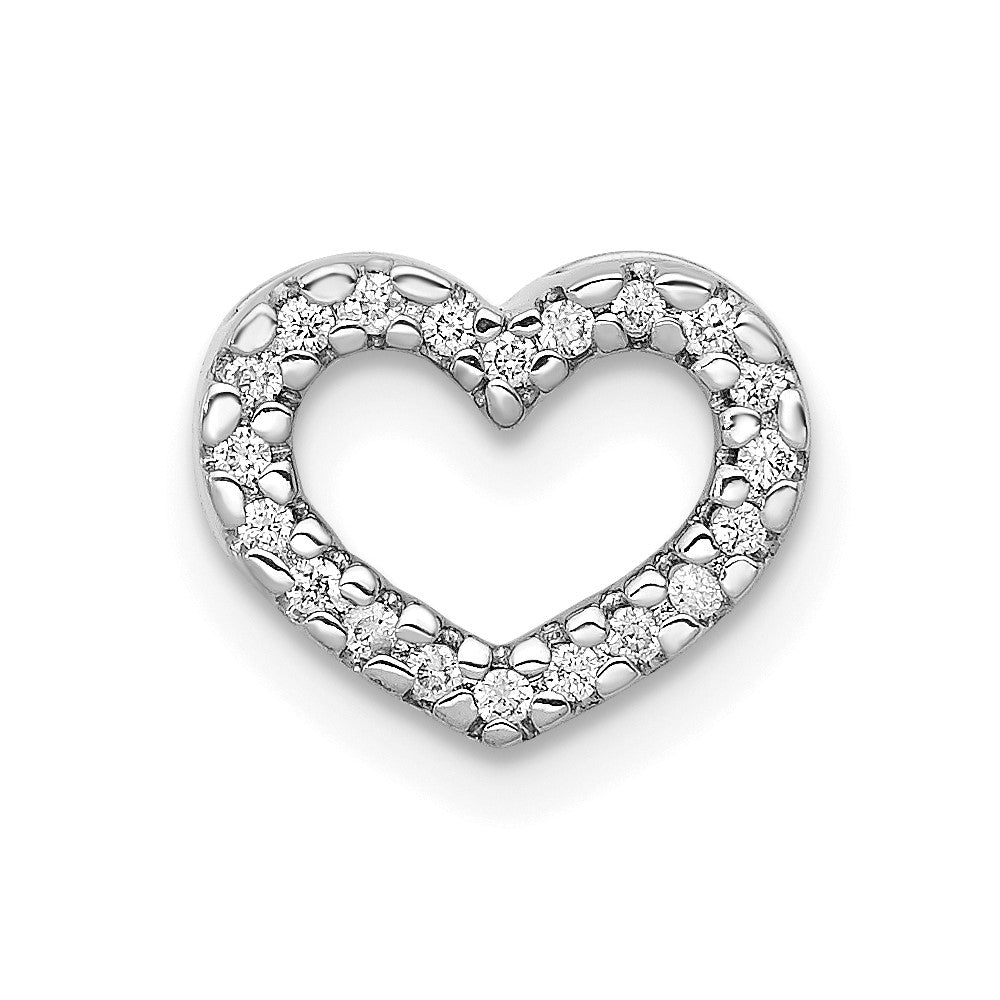 14k White Gold 1/15 carat Diamond Heart Chain Slide, 0.08 ct, 8 x 10 mm