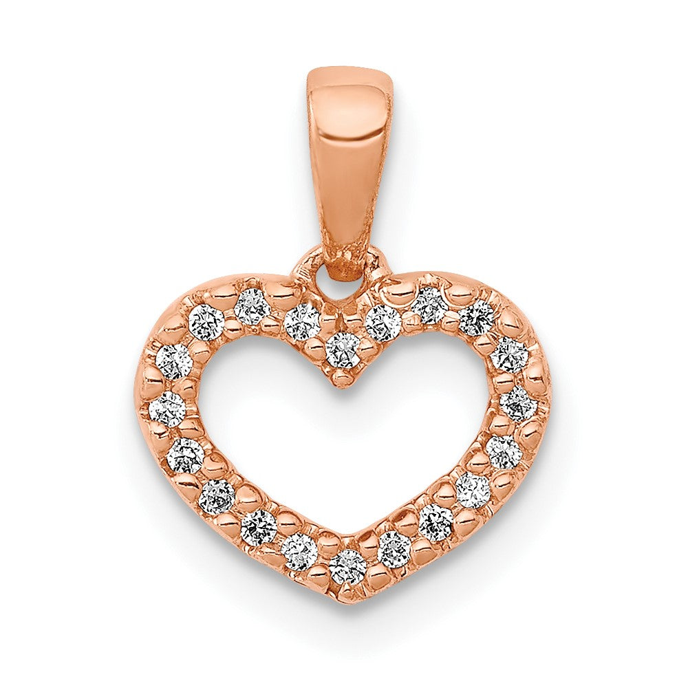 14k Rose Gold .03 carat Diamond Heart Pendant, 0.08 ct, 12.5 x 9 mm