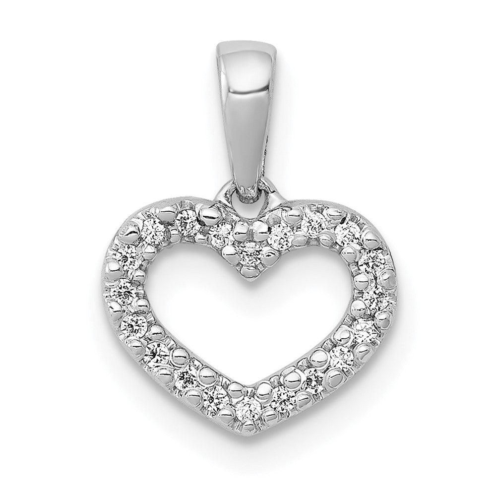 14k White Gold .03 carat Diamond Heart Pendant, 0.08 ct, 12.5 x 9 mm
