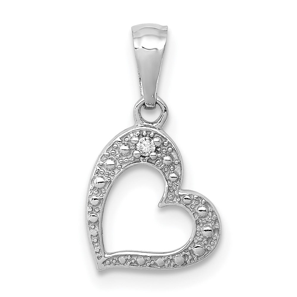 14k White Gold .01 carat Diamond Curved Heart Pendant, 0.01 ct, 16 x 9 mm