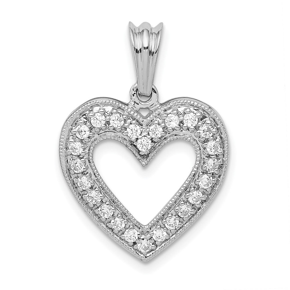 14k White Gold 1/3 carat Lab Grown Diamond VS/SI+ G+ Complete Heart Pendant, 0.342 ct, 24.9 x 17.35 mm